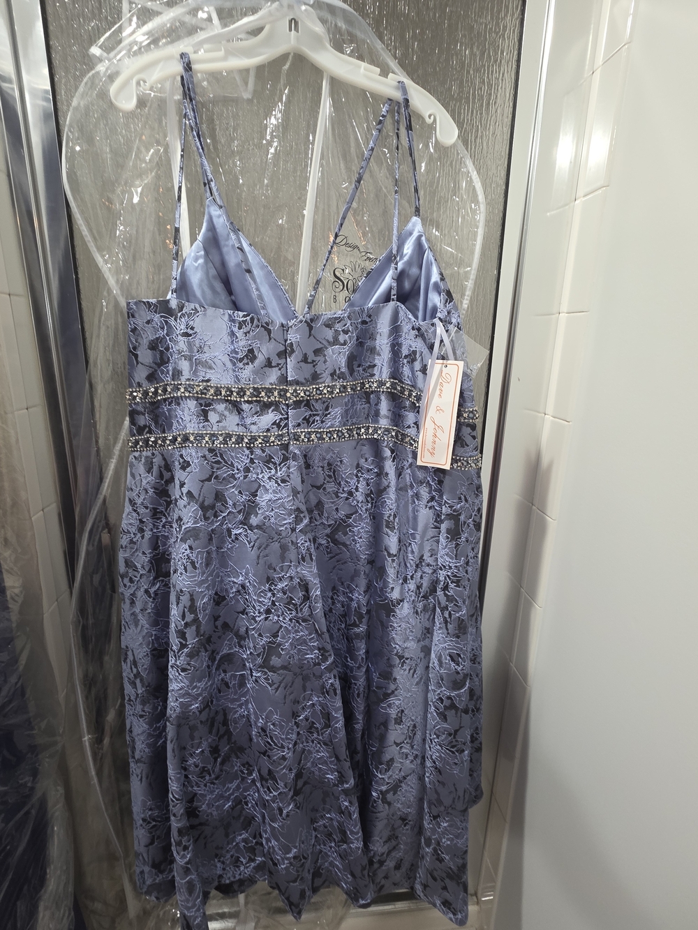 Dave & Johnny Steel Blue Lace-Overlay Satin Midi Dress